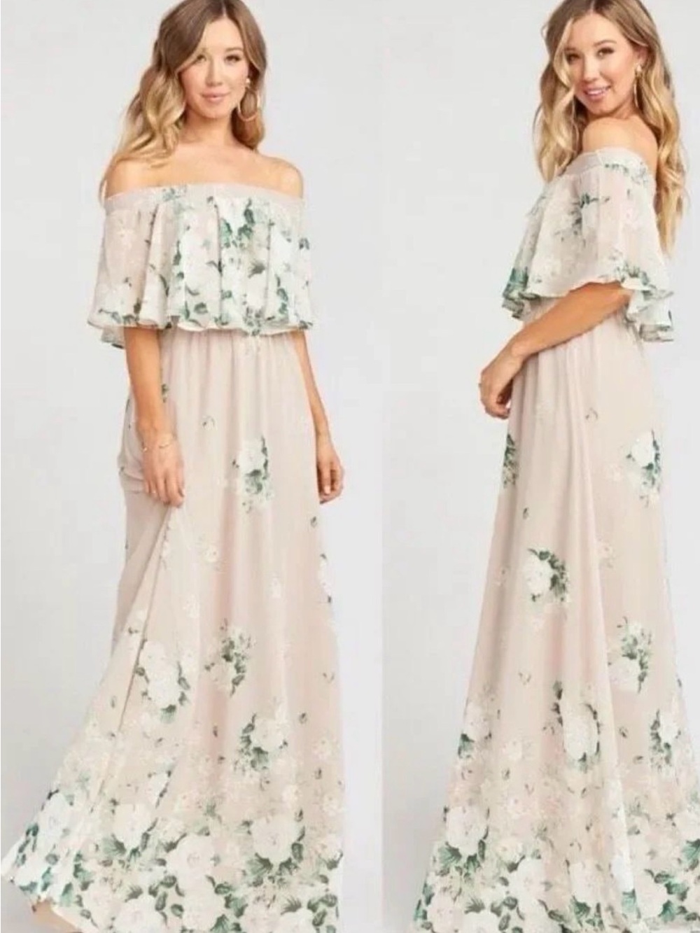 Show Me Your Mumu Off-Shoulder Floral Maxi Dress in Blush
